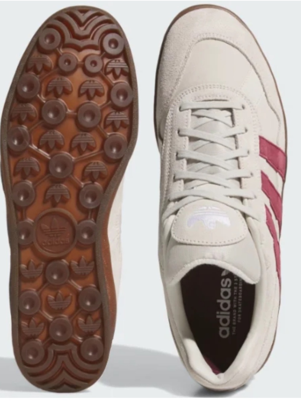adidas Men’s Cream Sneakers with Red Stripes and Gum Sole new in the box
